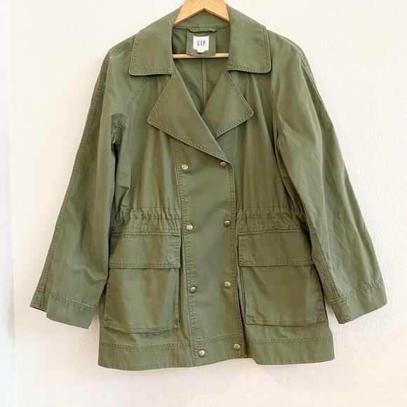 Gap Womens M Double Breasted‎ Military Style Collared Army Green Snap Jacket - Picture 7 of 12